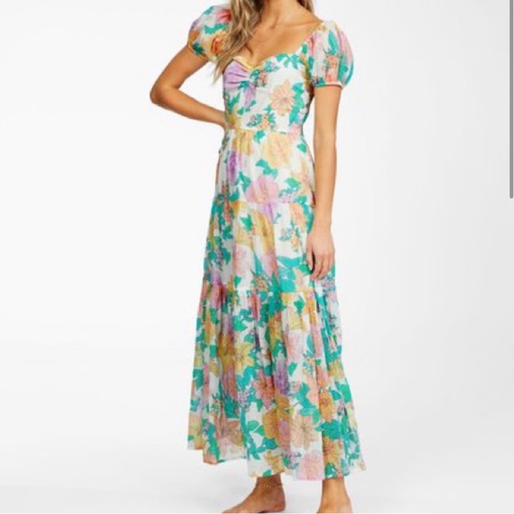 Billabong Floral Maxi Dress in Teal, Yellow & Pink